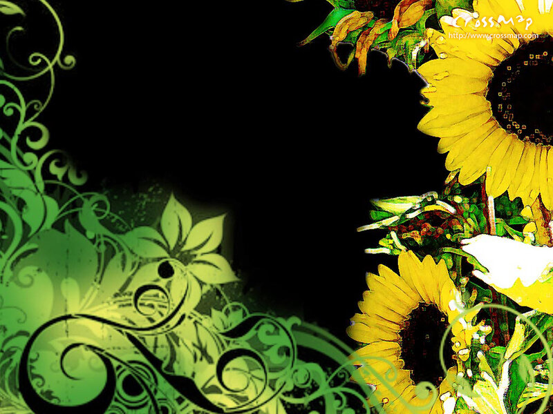 Sunflowers and green swirls