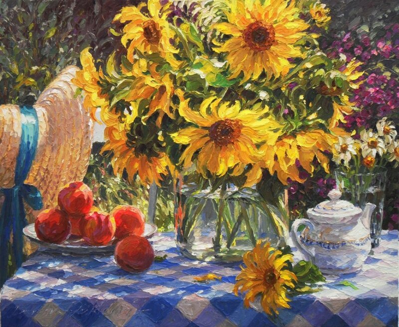 Sunflowers and Peaches — Yellow, Bright, Afternoon