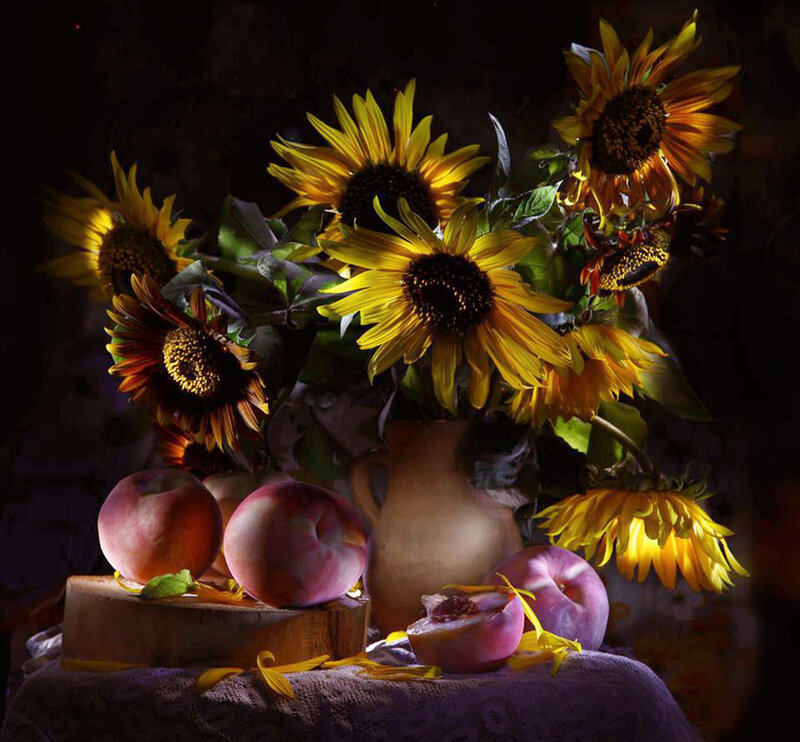 Sunflowers and Peaches — Yellow, Dramatic