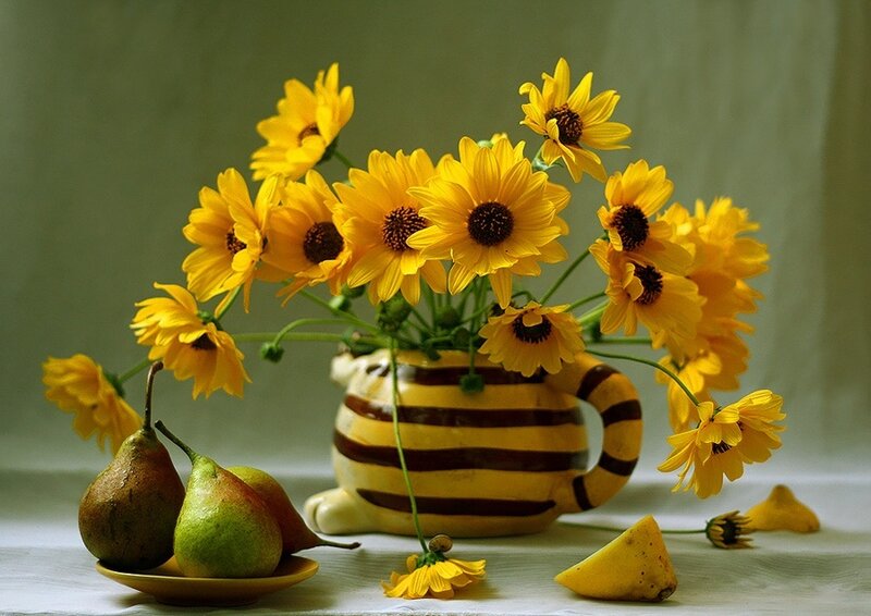 Sunflowers and pears still life