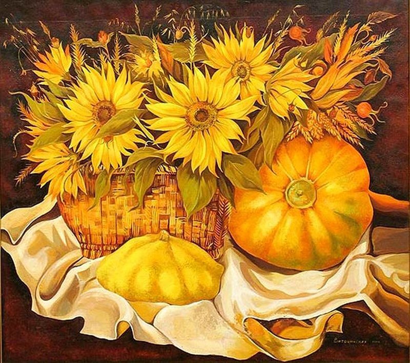 Sunflowers and Pumpkins — Yellow, Harvest