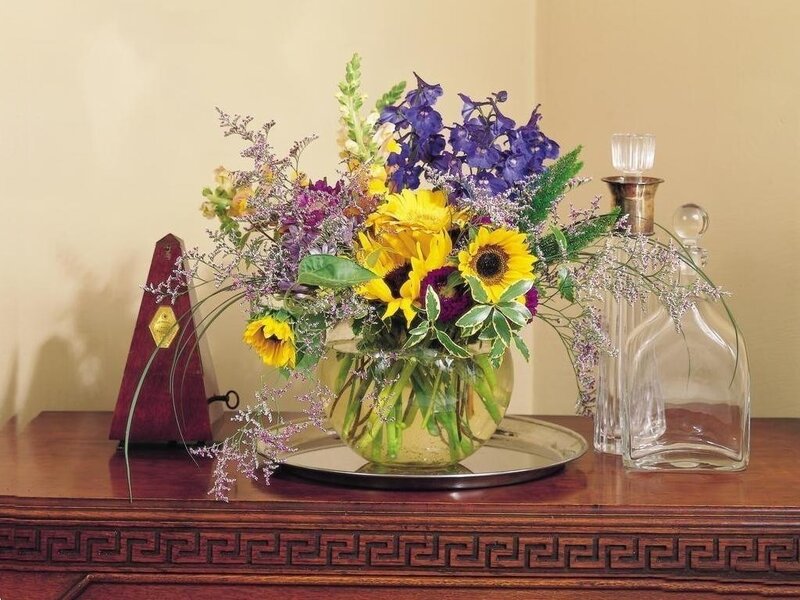 Sunflowers and Purple Flowers — Yellow, Calm