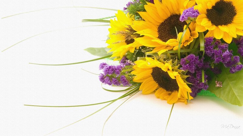 Sunflowers and Purple Flowers — Yellow