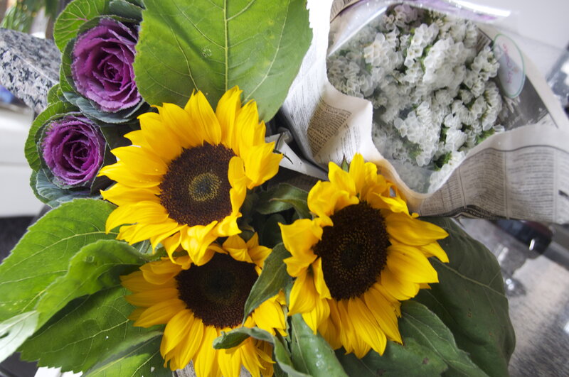 Sunflowers and Purple Kale