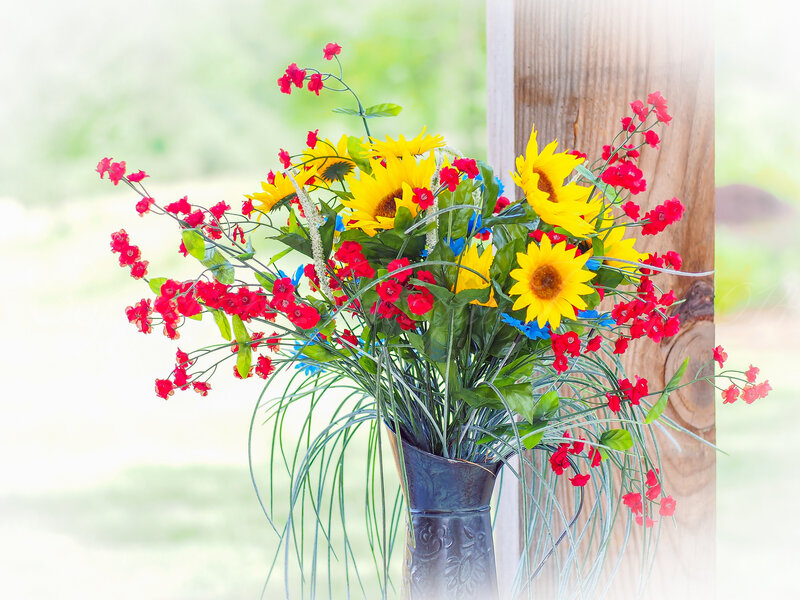 Sunflowers and Red Flowers