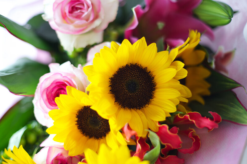 Sunflowers and Roses Bouquet — Yellow, Bright, Afternoon, Photograph