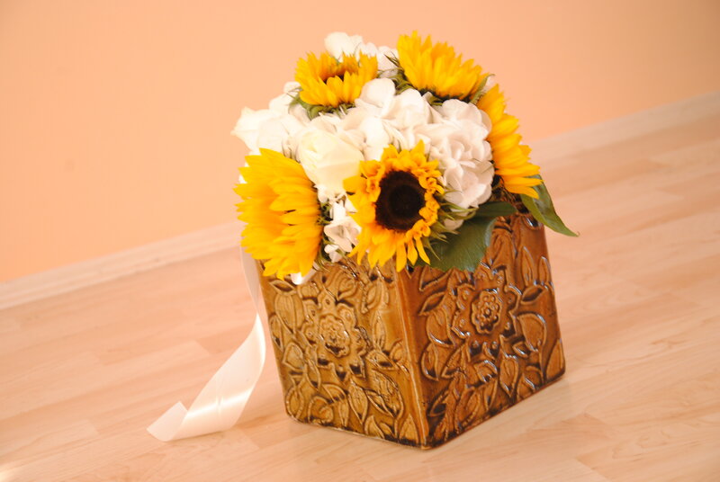 Sunflowers and Roses in Vase