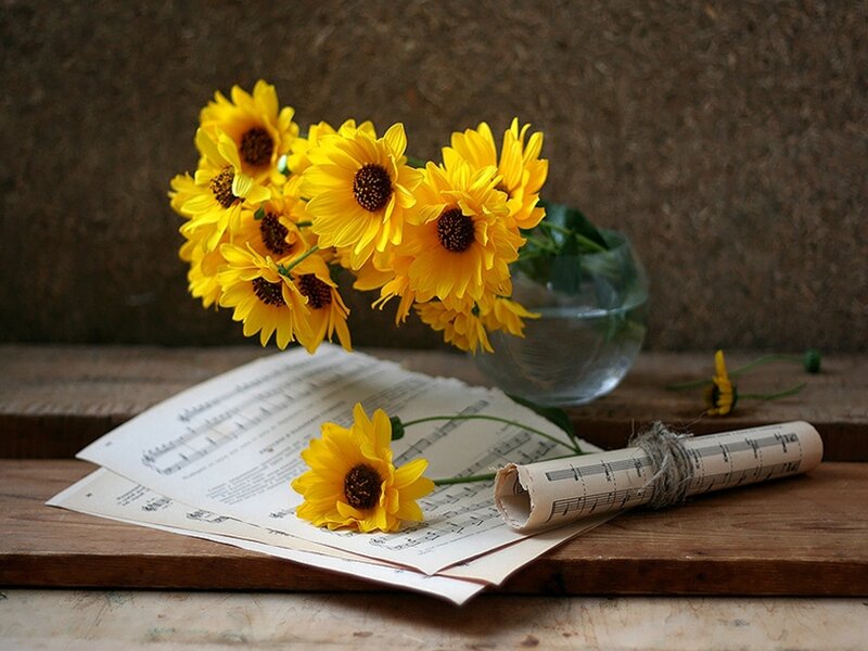 Sunflowers and sheet music