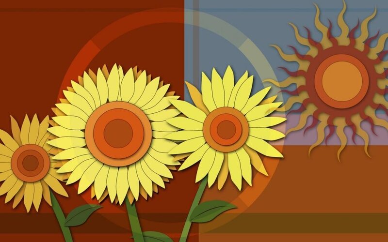 Sunflowers and sun illustration