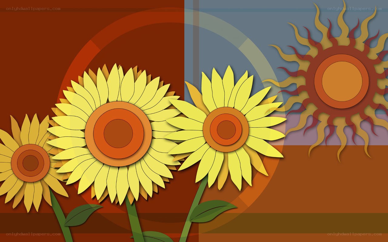 Sunflowers and sun illustration