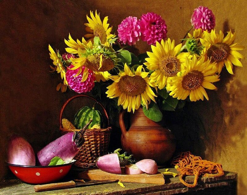 Sunflowers and Vegetables