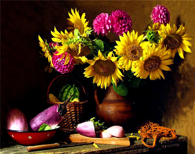 Sunflowers and Vegetables — Yellow, Dramatic