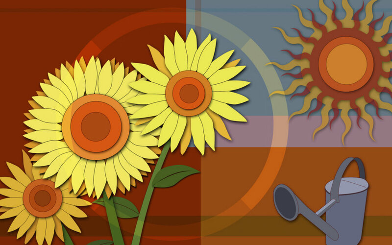 Sunflowers and Watering Can — Yellow, Calm