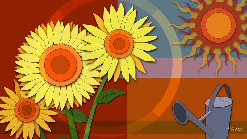 Sunflowers and Watering Can — Yellow