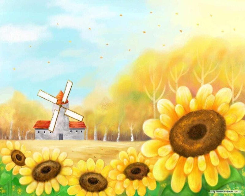 Sunflowers and Windmill — Yellow, Serene