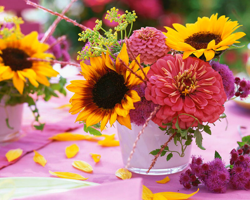 Sunflowers and Zinnias — Yellow