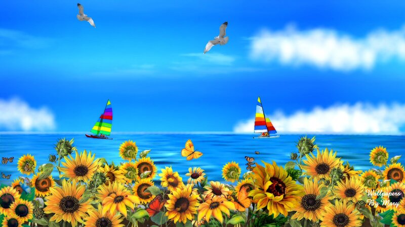 Sunflowers by the Sea — Blue