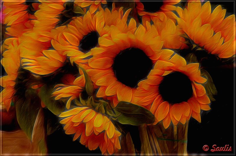 Sunflowers in a Bouquet — Yellow, Vibrant, Digital Art
