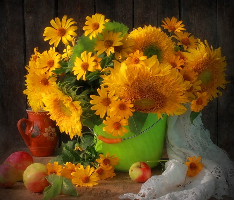 Sunflowers in a Bucket — Yellow, Calm