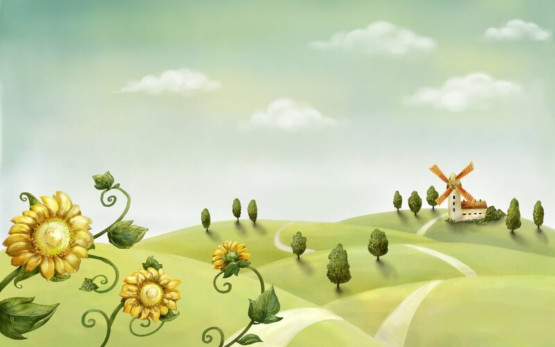 Sunflowers in a Field — Green, Serene