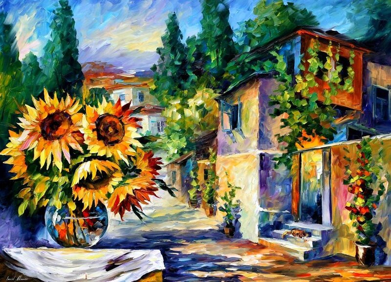 Sunflowers in a Mediterranean village