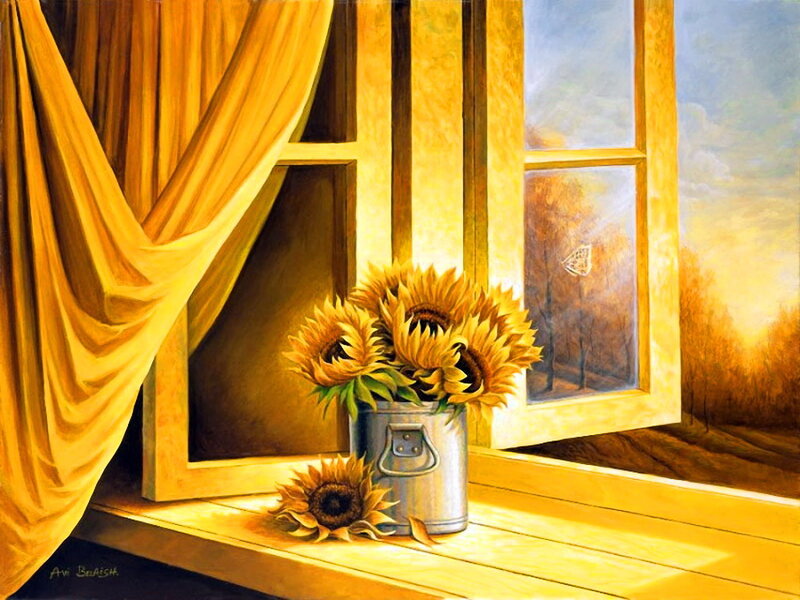 Sunflowers in a Metal Bucket — Yellow