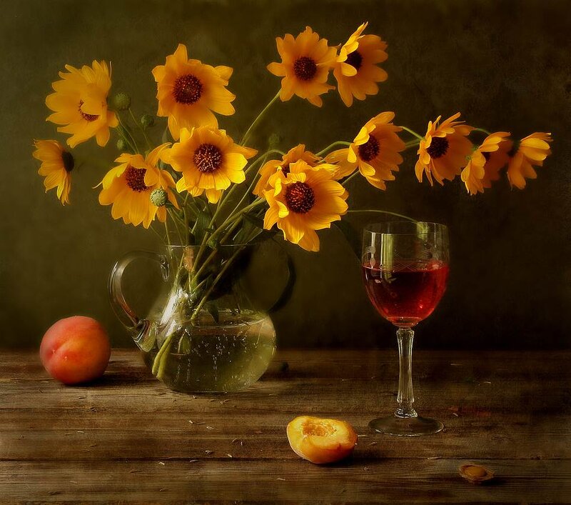 Sunflowers in a Pitcher — Yellow, Calm, Photograph