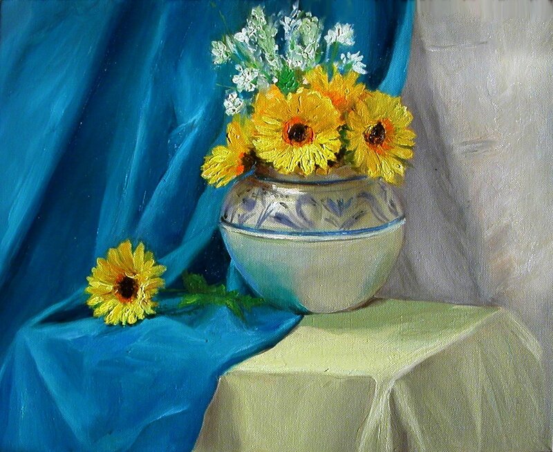 Sunflowers in a Vase — Blue