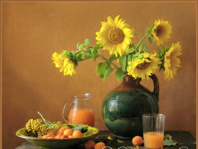 Sunflowers in a Vase — Yellow, Calm, Afternoon, Painting