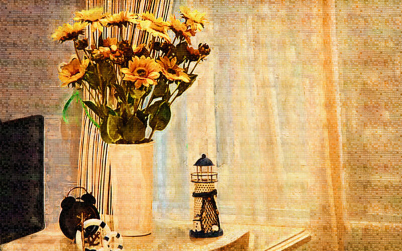 Sunflowers in a Vase — Yellow, Calm, Painting, Clock