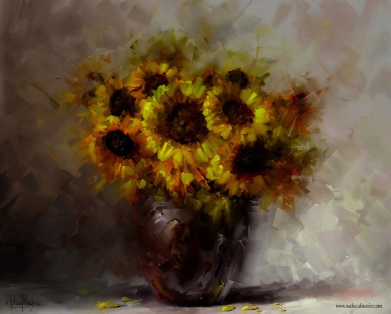 Sunflowers in a Vase — Yellow, Calm, Painting, Petals