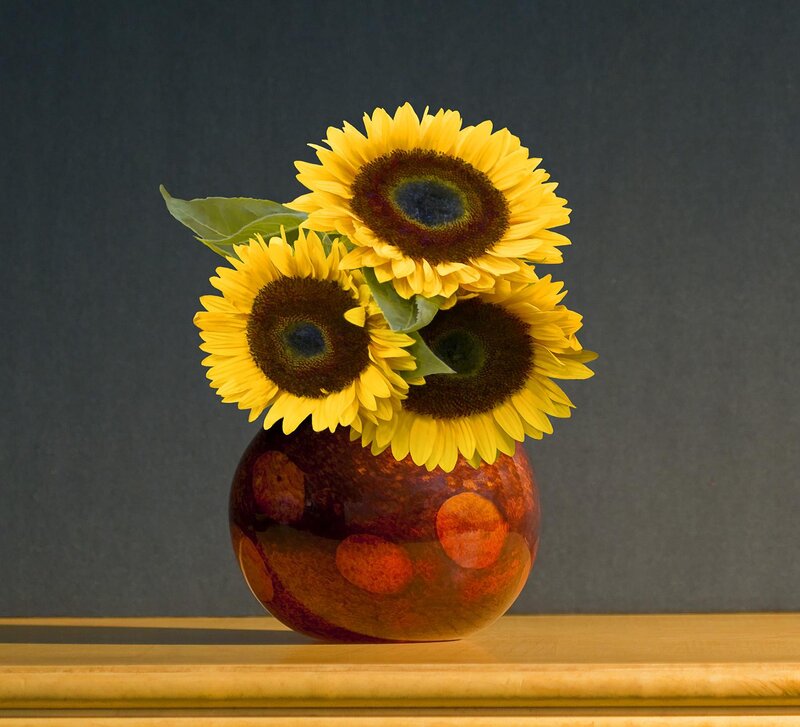 Sunflowers in a Vase — Yellow, Calm, Photograph, Table