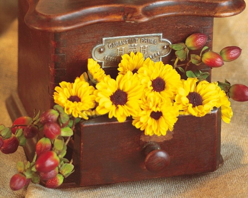 Sunflowers in a wooden box
