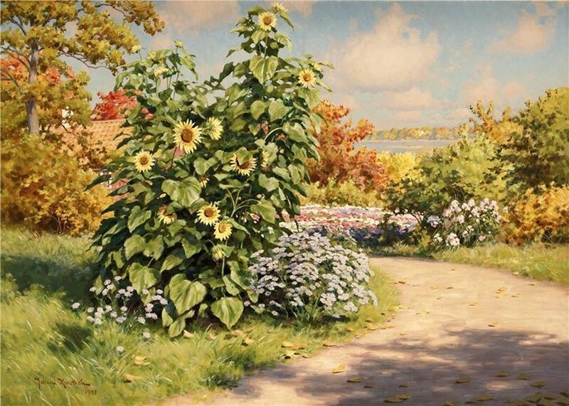 Sunflowers in Garden — Green
