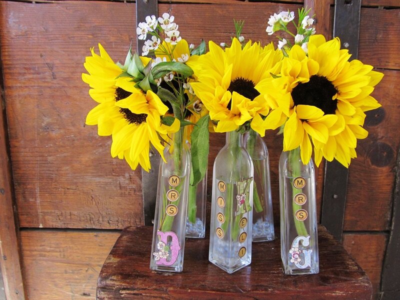 Sunflowers in Glass Bottles — Yellow