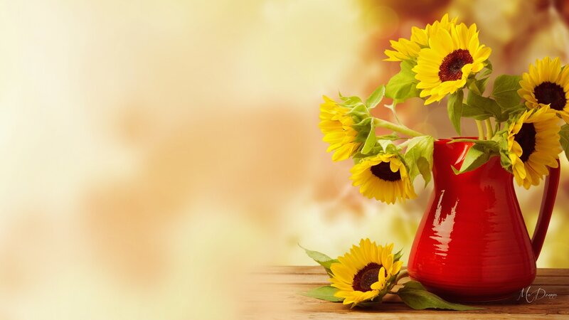 Sunflowers in Red Pitcher — Yellow