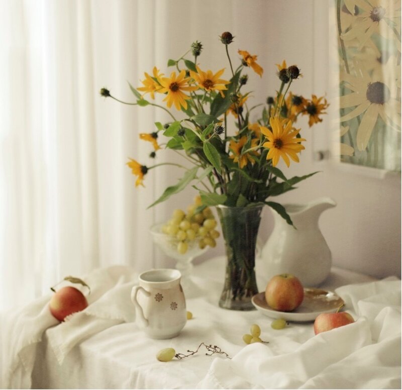 Sunflowers in Vase — Yellow, Serene, Morning
