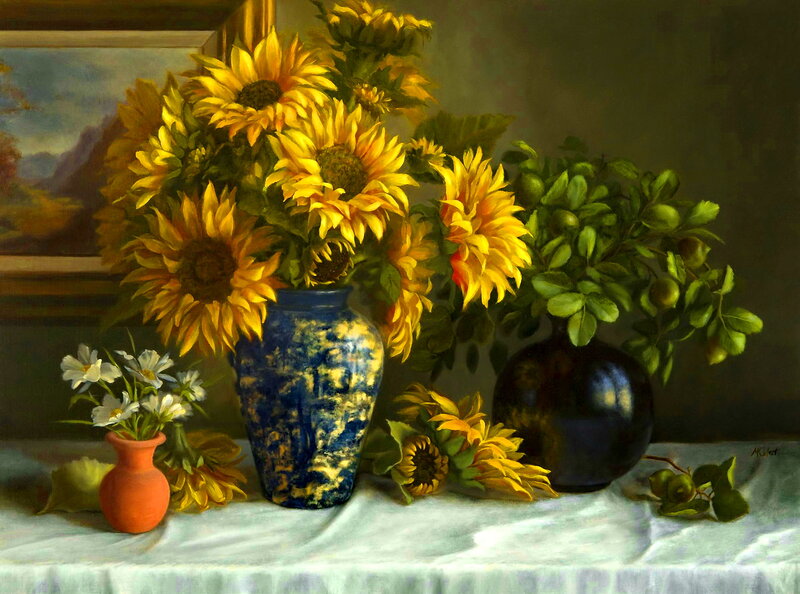 Sunflowers in Vases — Yellow, Serene