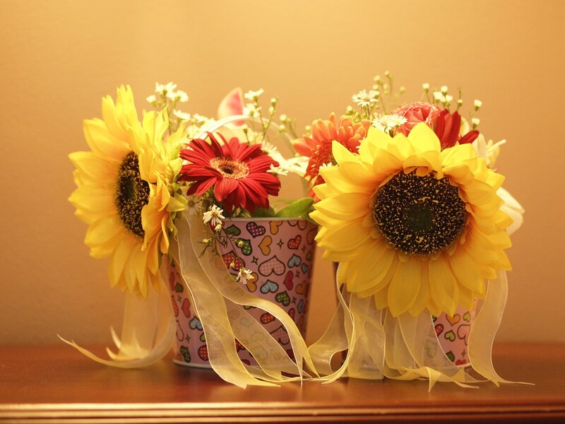 Sunflowers in Vases — Yellow, Warm, Photograph