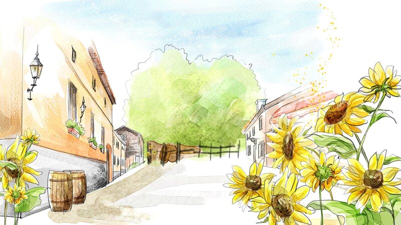 Sunflowers in Village Street