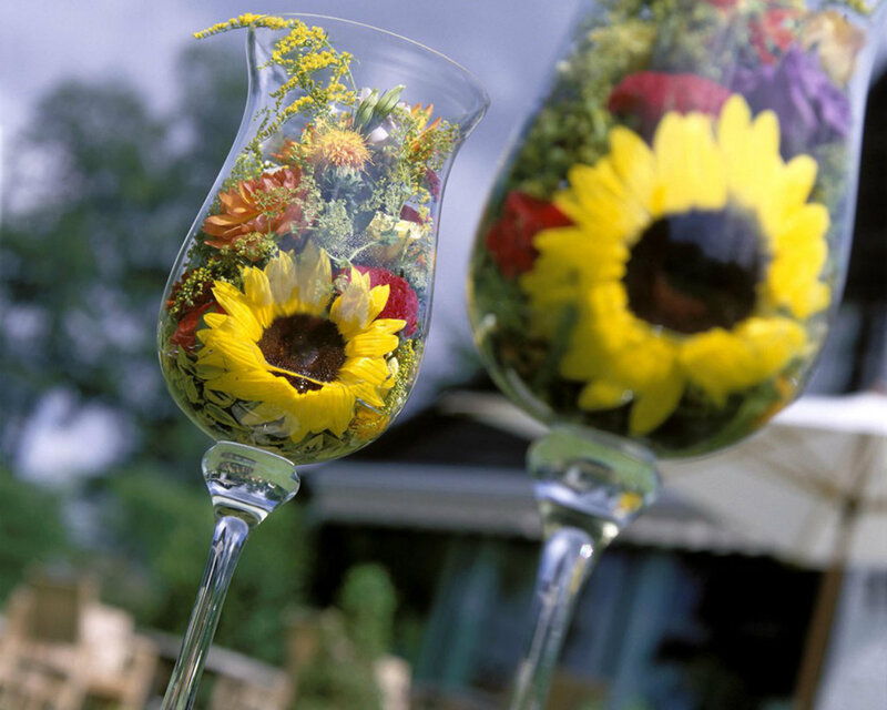 Sunflowers in Wine Glasses