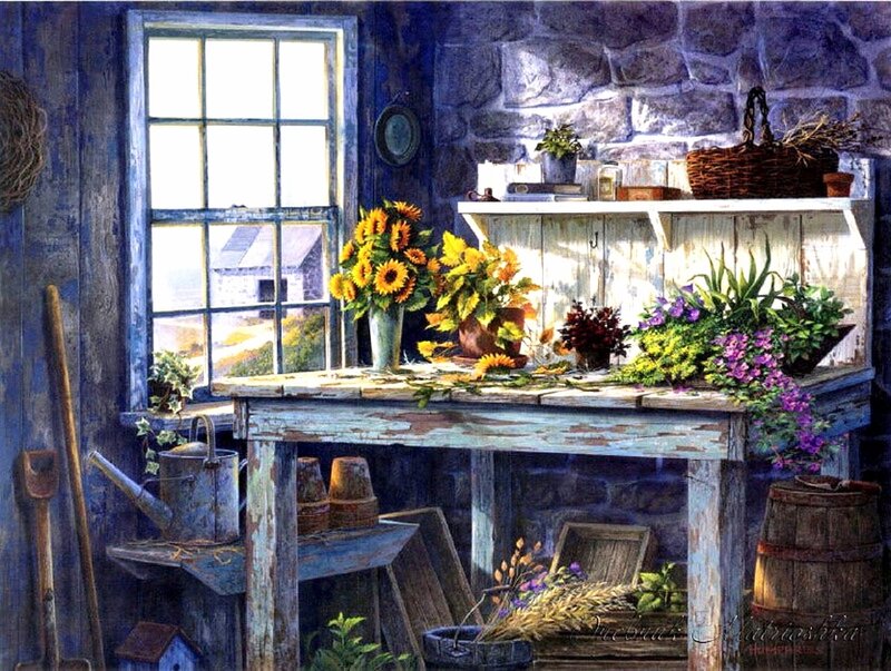 Sunflowers on a Table — Blue