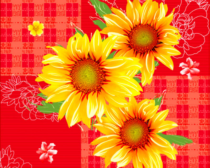 Sunflowers on Red Pattern