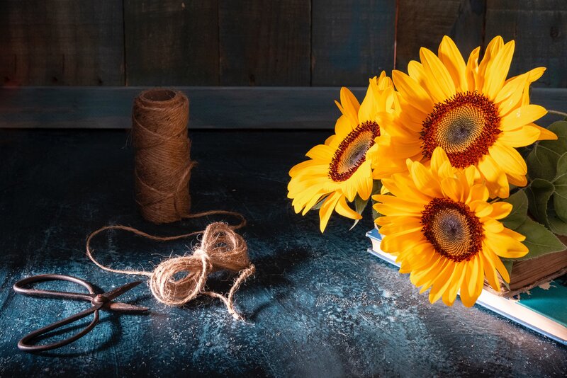 Sunflowers on Table — Yellow, Dramatic