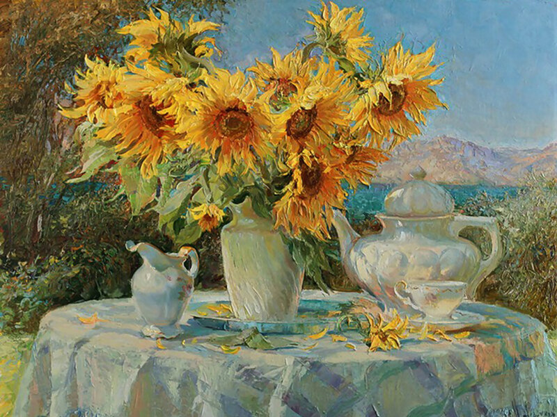 Sunflowers on Table — Yellow, Serene