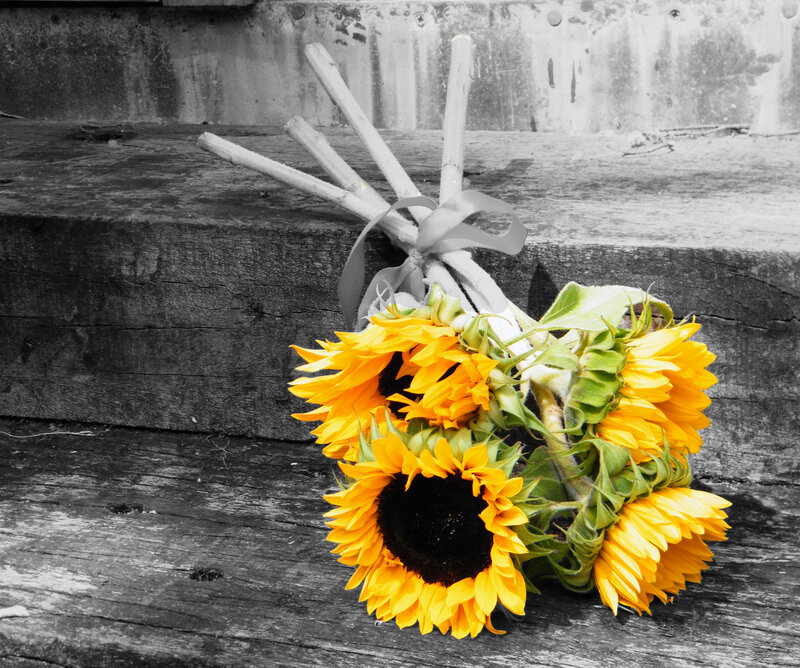 Sunflowers on Wooden Steps