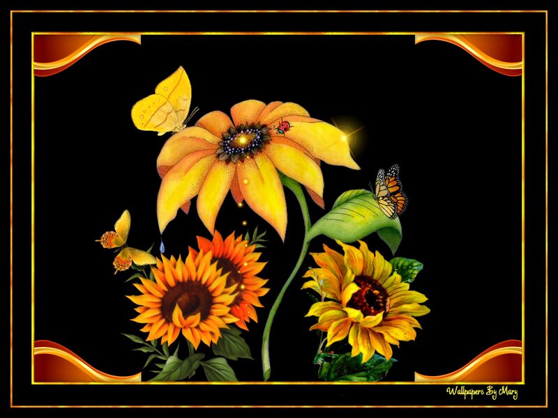 Sunflowers with Butterflies — Yellow, Vibrant