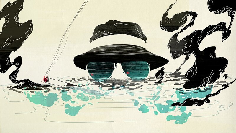 Sunglasses and Hat in Water — Black