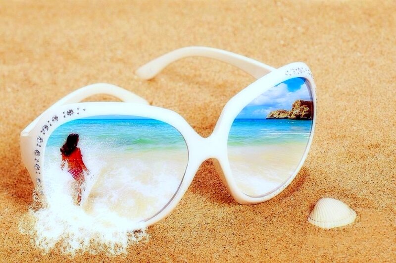 Sunglasses on Beach — White