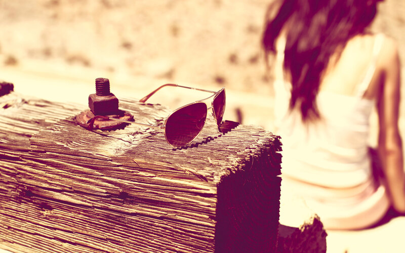 Sunglasses on Wooden Beam — Brown, Serene